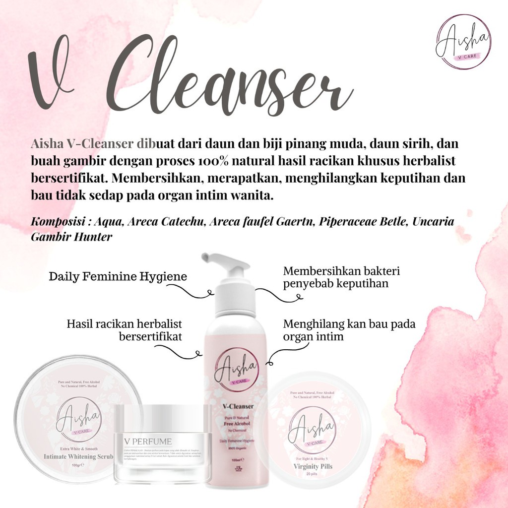 (PAKET SPESIAL AWAL TAHUN) PAKET COMBO V-CUP PLUS CLEANSER | AISHA V CARE | PERAWATAN KEWANITAAN TERINSPIRASI SUNNAH