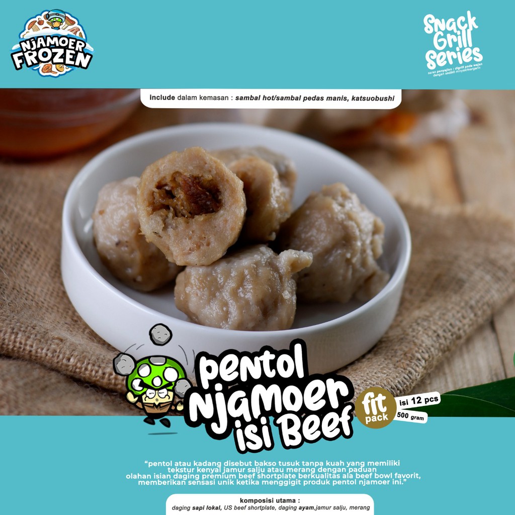 

PENTOL NJAMOER ISI BEEF SLICE SHORTPLATE (12pcs) (Jamur Merang dan Salju)