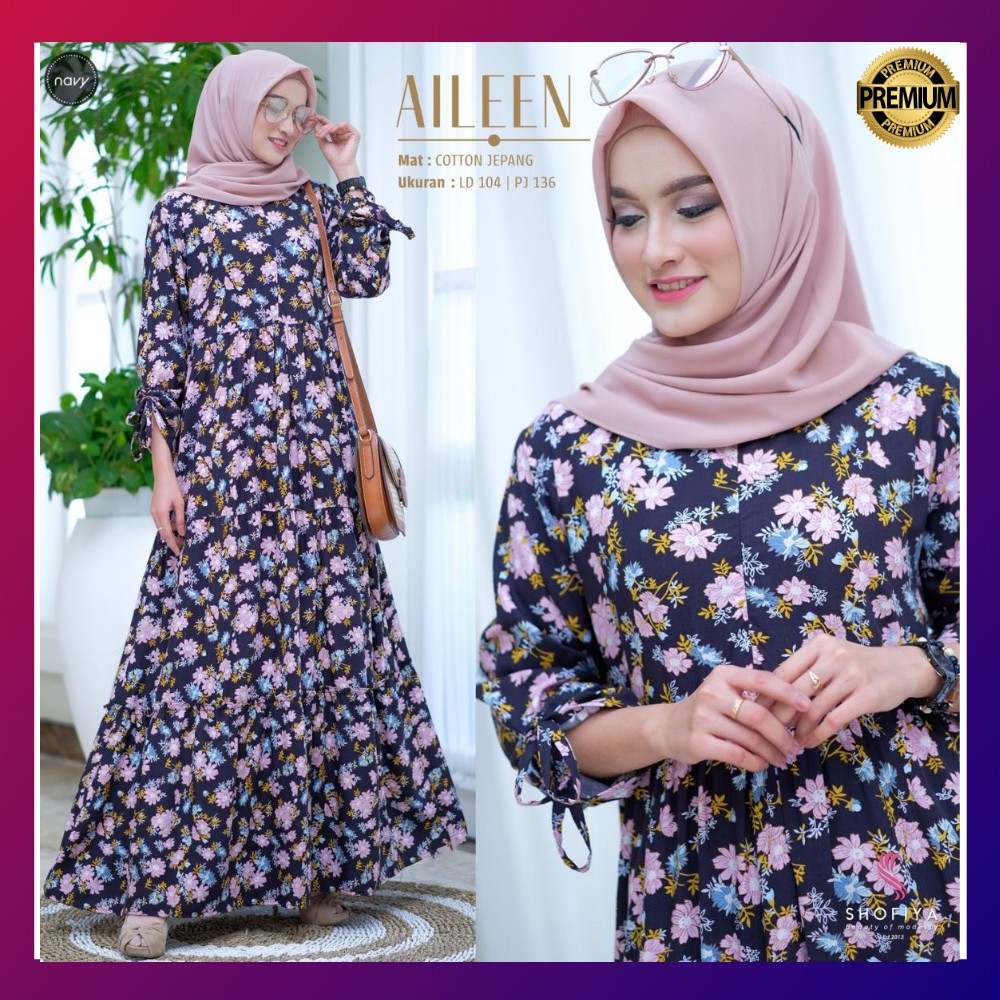 Aileen Dress Original by Shofiya – Dress Muslim Motif Bunga