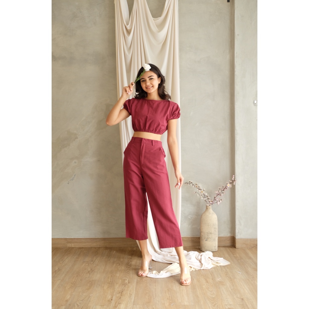 Renee Set - Atasan Celana Setelan Wanita Crop Top