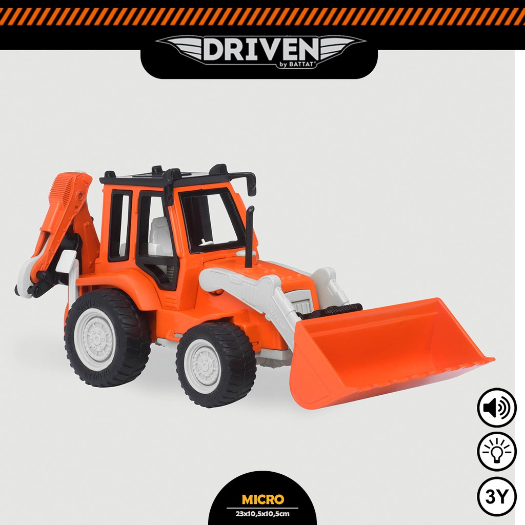 DRIVEN BY BATTAT Micro Series Micro Backhoe Loader Mainan Anak Diecast