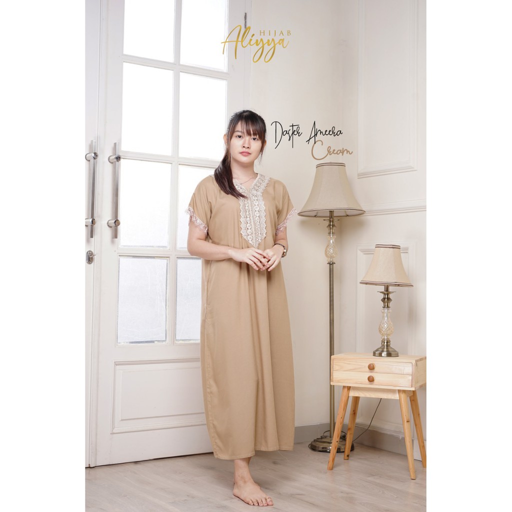 Daster Arab Rayon Ameera Resleting Depan Busui Renda Baju Tidur Adem arabian