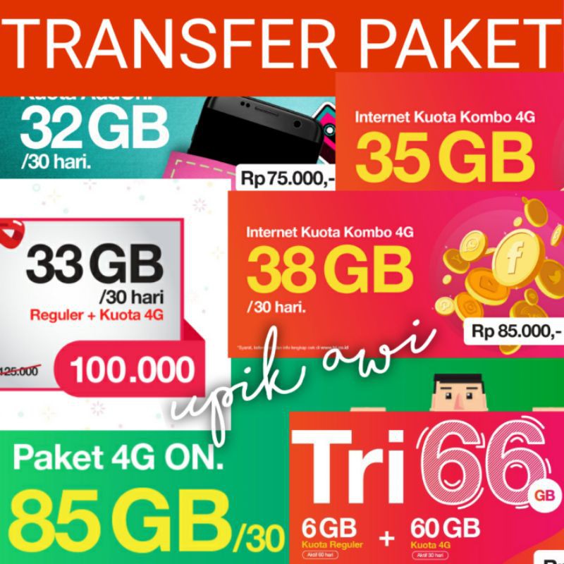 Paket Internet Tri 3 Three 33gb 85gb 66gb 32gb 30hr Shopee Indonesia