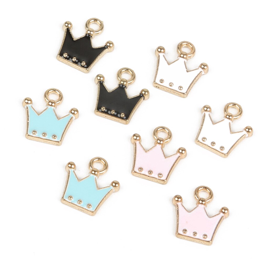 10pcs Liontin Enamel Bentuk Mahkota Warna Pink / Hitam / Biru / Putih Untuk Membuat Perhiasan