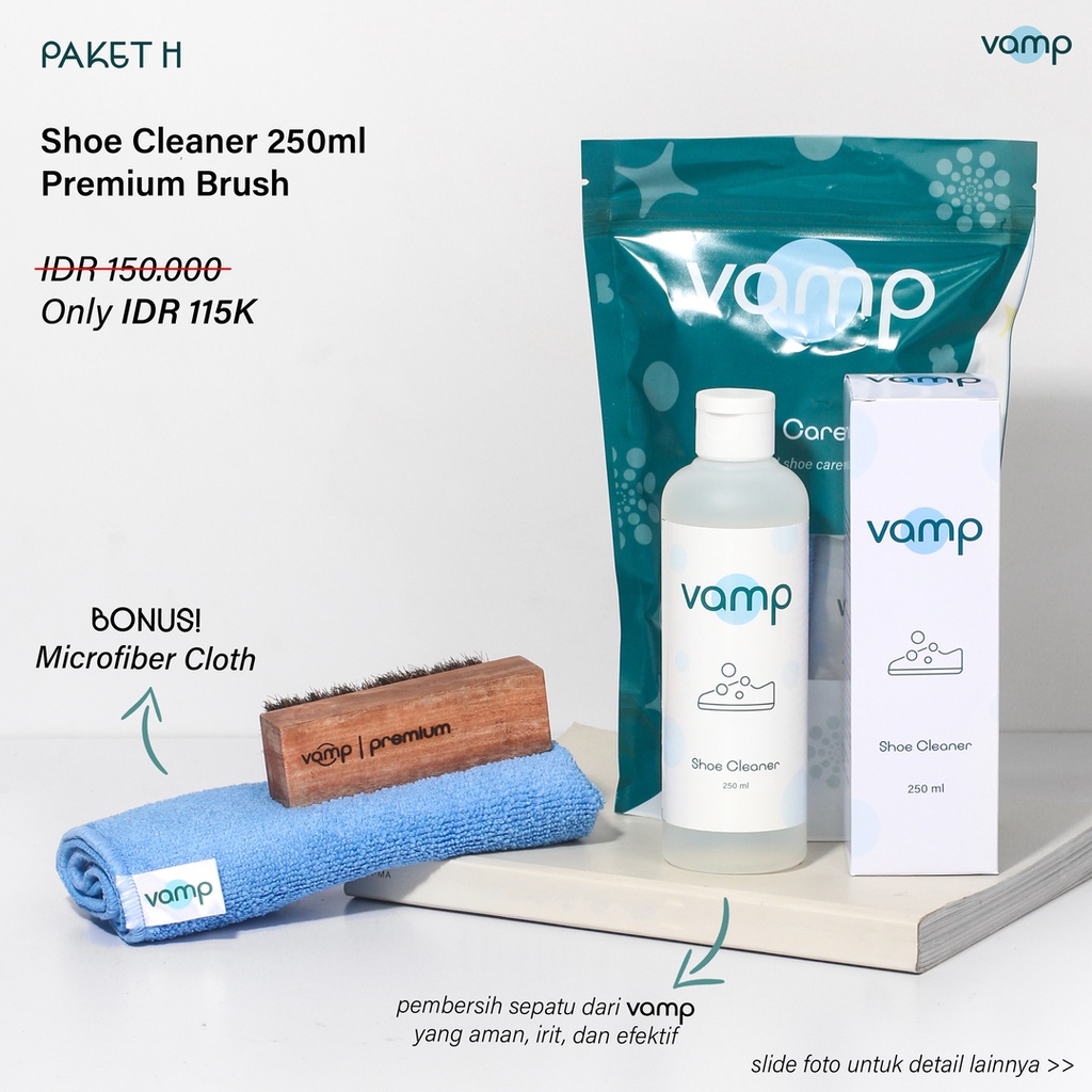 Shoe Cleaner 250ml + Premium Brush | Pembersih Sepatu Sikat Sabun Cuci Sneakers by Vamp Shoe Care | Easy Cleen