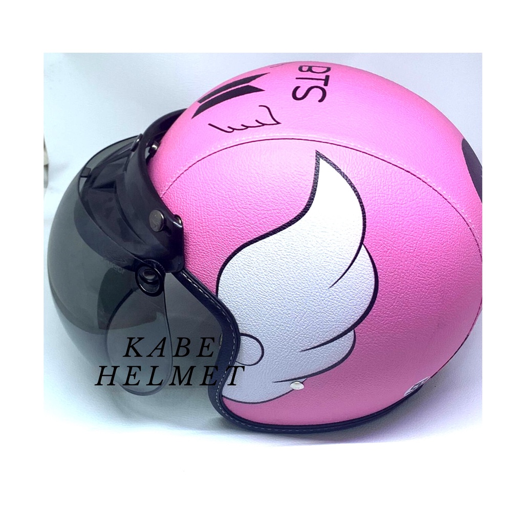 Helm Bogo Retro Kulit Free Custom Printing Pria Wanita Dewasa