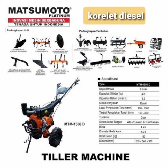Traktor cultivator Diesel Sawah MATSUMOTO MTM1350DX DIESEL