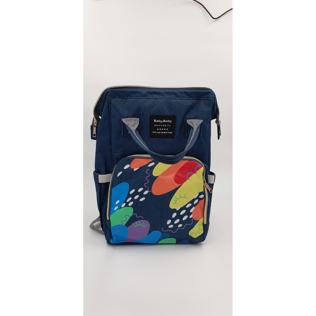 Tas Baby Diaper Ransel Anello Canvas Motif Blue Planet