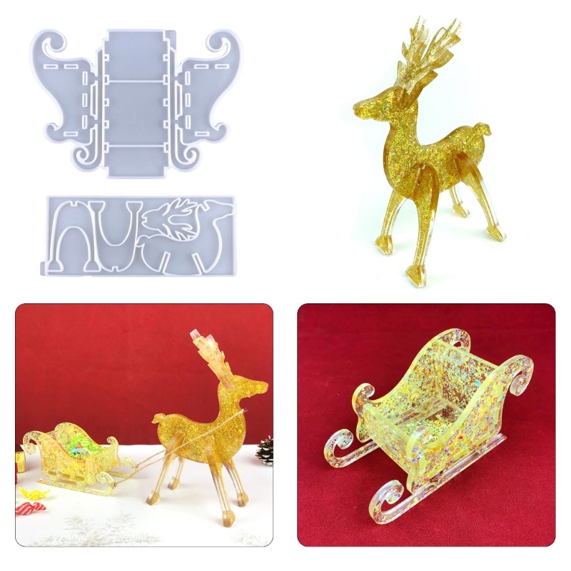 SIY Reindeer and Santa's Sleigh Resin Silicone Mold for Jewelry Container Home Decor