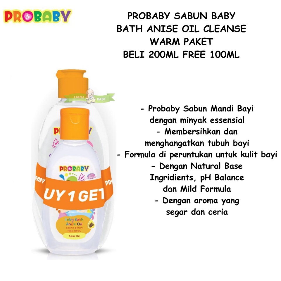 PERA597 PROBABY SABUN BABY BATH ANISE OIL CLEANSE WARM PAKET BELI 200ML FREE 100ML