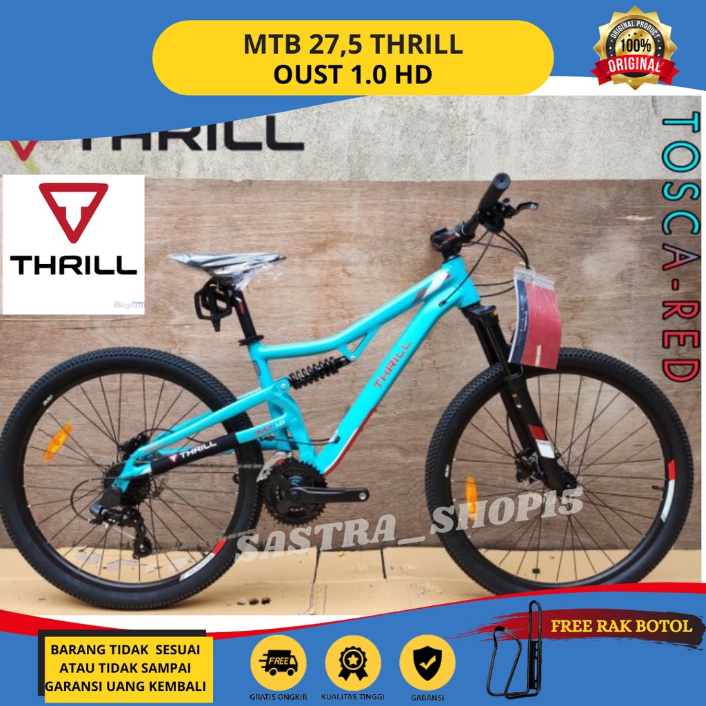 PROMO !! Sepeda Gunung MTB 27.5 Inch THRILL OUST 1.0 New Alloy 3x8 Speed Rem Hydraulic Full Suspensi