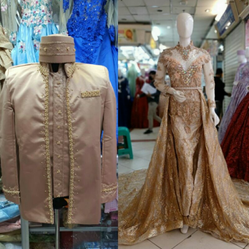 GAUN SPAN EKOR AKAD DAN RESEPSI PERNIKAHAN MODERN TERBARU COUPLE || BUSANA PENGANTIN COUPLE