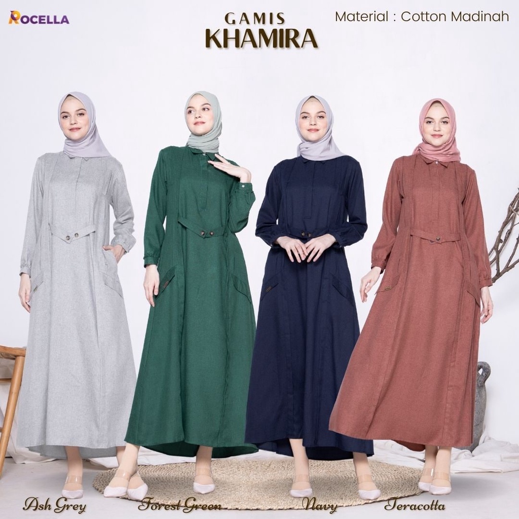 Gamis Terbaru 2022 Baju Lebaran Rocella Gamis Khamira Bahan Katun Madinah Premium Baju Dress Muslim 