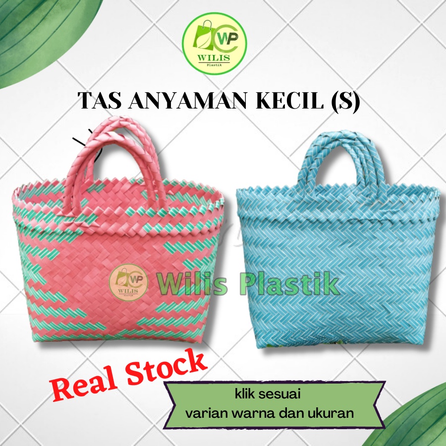 Tas Anyaman Plastik KECIL Polos dan Kombinasi untuk Bingkisan Hampers Parcel Keranjang Belanja Pasar