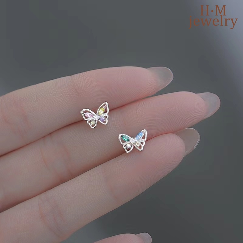 Anting Stud Butterfly Kristal Warna-Warni Untuk Perempuan