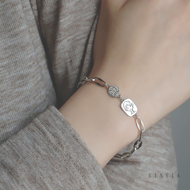 Gelang Bangle Desain Little Prince Warna Silver Gaya Retro Korea Untuk Wanita