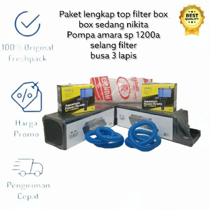 PAKET FILTER BOX AQUARIUM PLUS POMPA PEMBERSIH AMARA SP-1200 TOP FILTER 3 IN 1