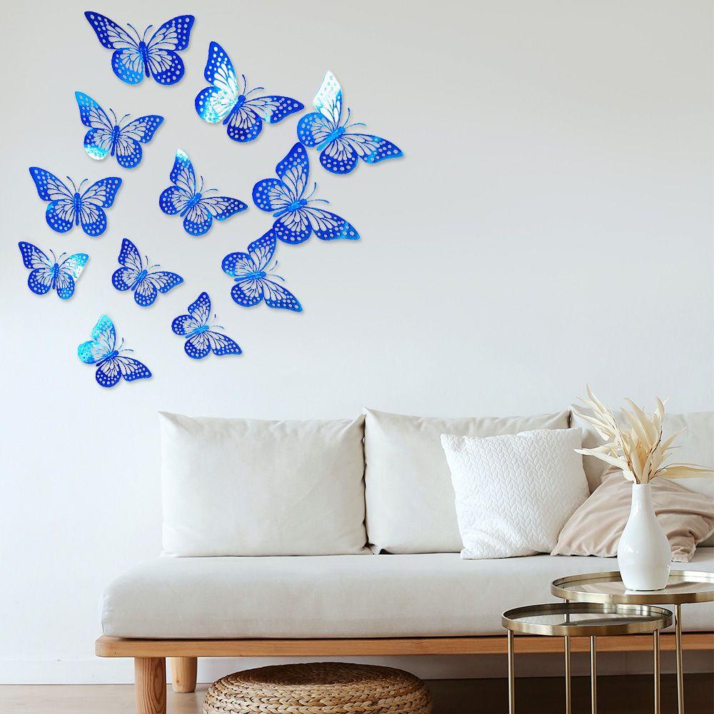 Suyo 12pcs Stiker Dinding Desain Butterfly Warna Biru &amp; Hitam