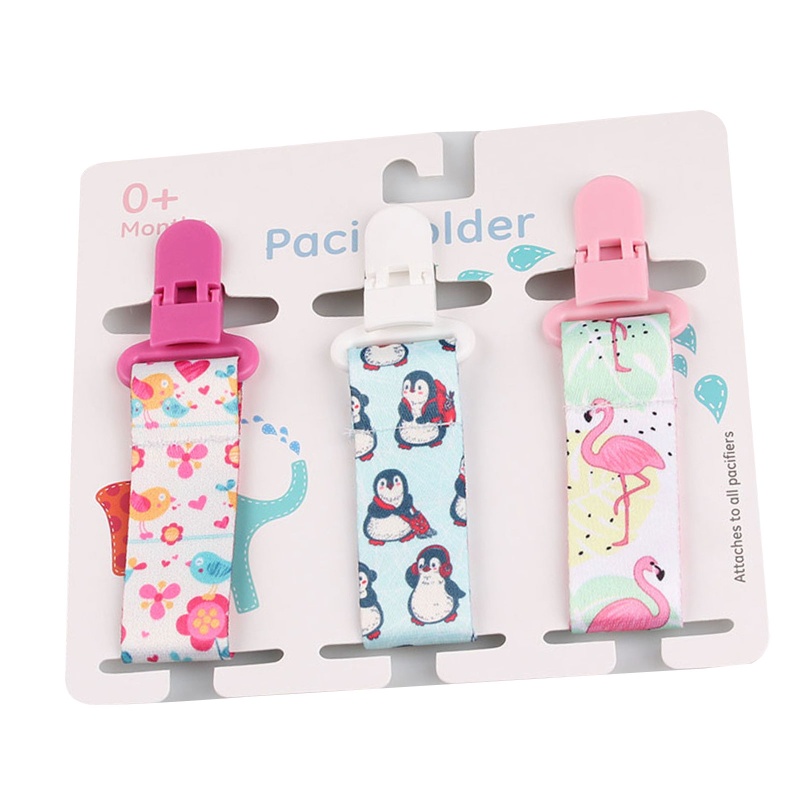 Mary 3pcs / set Klip Rantai Holder Dot Empeng Bayi Motif Print Kartun DIY