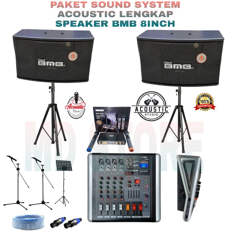 paket sound system karaoke outdoor indoor speaker bmb 8inch +power mixer