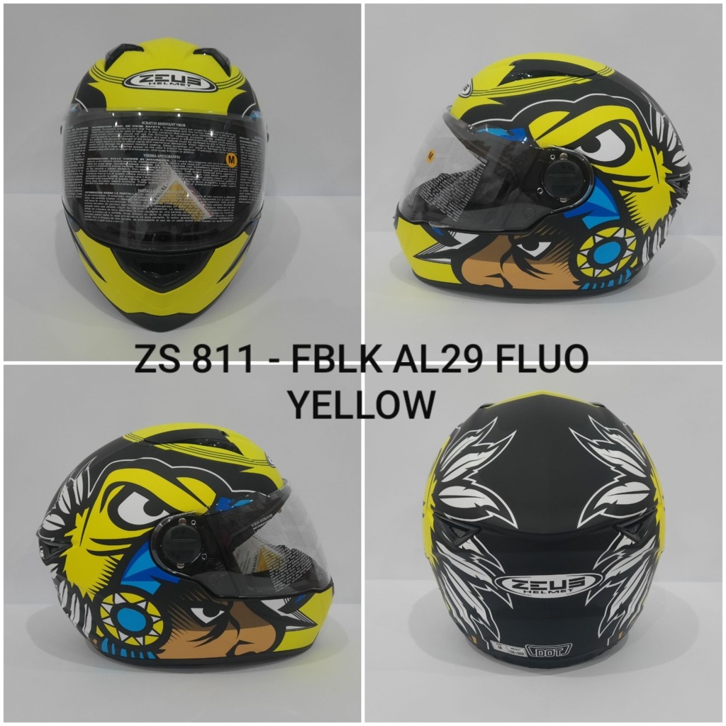 HELM ZEUS FULL FACE ZS-811 FBLK AL29 FLUO YELLOW - FREE SMOKE VISOR  ORIGINAL ( ONGKIR 2KG )