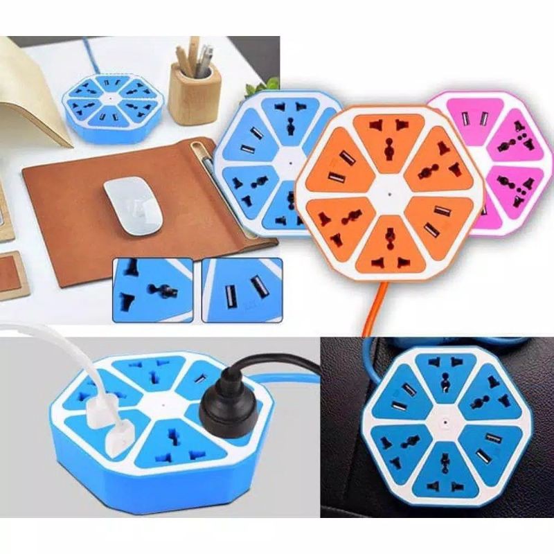 Hexagon Stop Kontak Usb 4 Socket - Colokan Listrik Smart Power USB