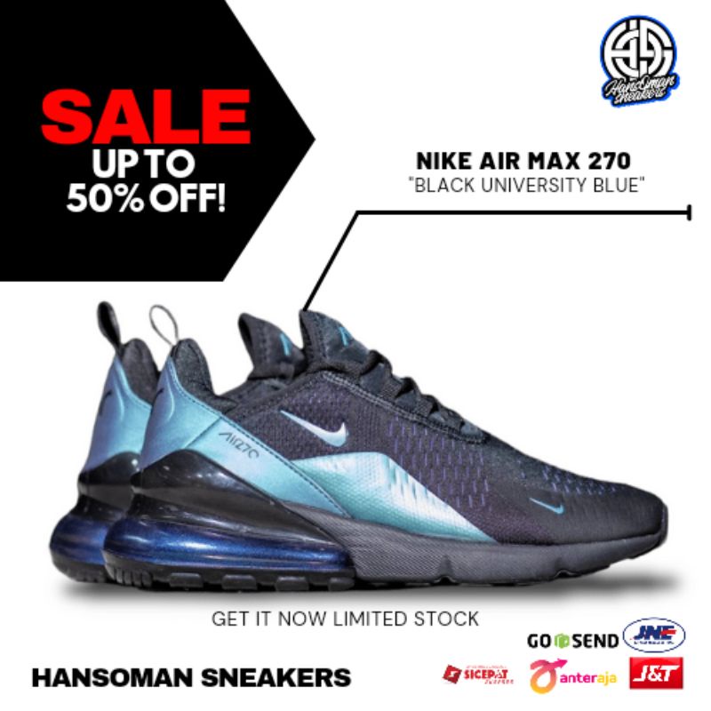 SALE TERMURAH NIKE AIR MAX 270 BLACK UNIVERSITY BLUE SILVER SEPATU SNEAKERS PRIA CASUAL OLAHRAGA SPO