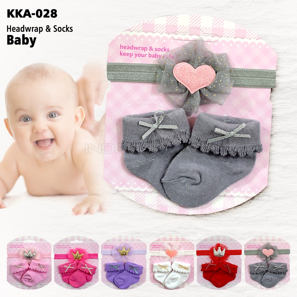 Kaos Kaki Bayi 2in1 + Bando Pita Kepala Baby Sock KKA-028 Sarung Kaki Bayi Bando Bayi Aksesoris Pita Rambut Bayi Alas kaki bayi