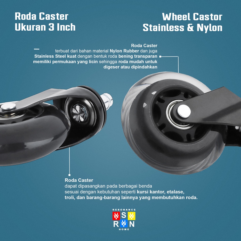 Roda Kursi Kantor 3'' / Wheel Castor 3 Inch / Roda Caster 3 Inci Resonance Home