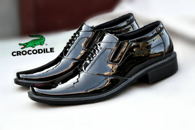 Top Seller☆ Sepatu pdh pdl  Hitam Pria Crocodile Pendek Kulit Swedian glossy Formal Kerja