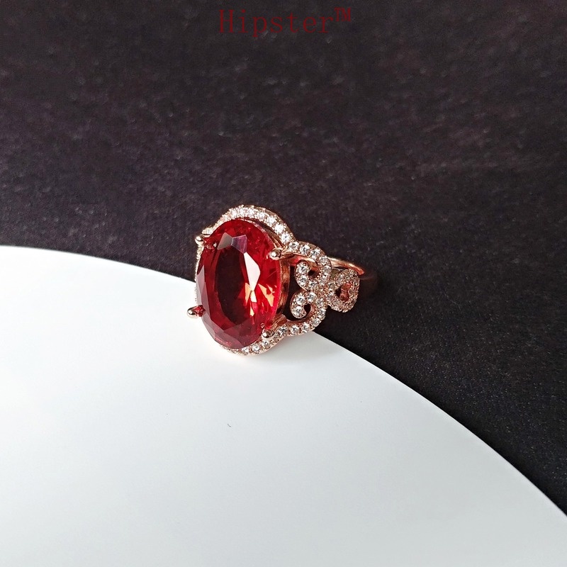 Hot Sale Elegant Temperament Entry Lux Rose Gold Inlaid Ruby Adjustable Ring