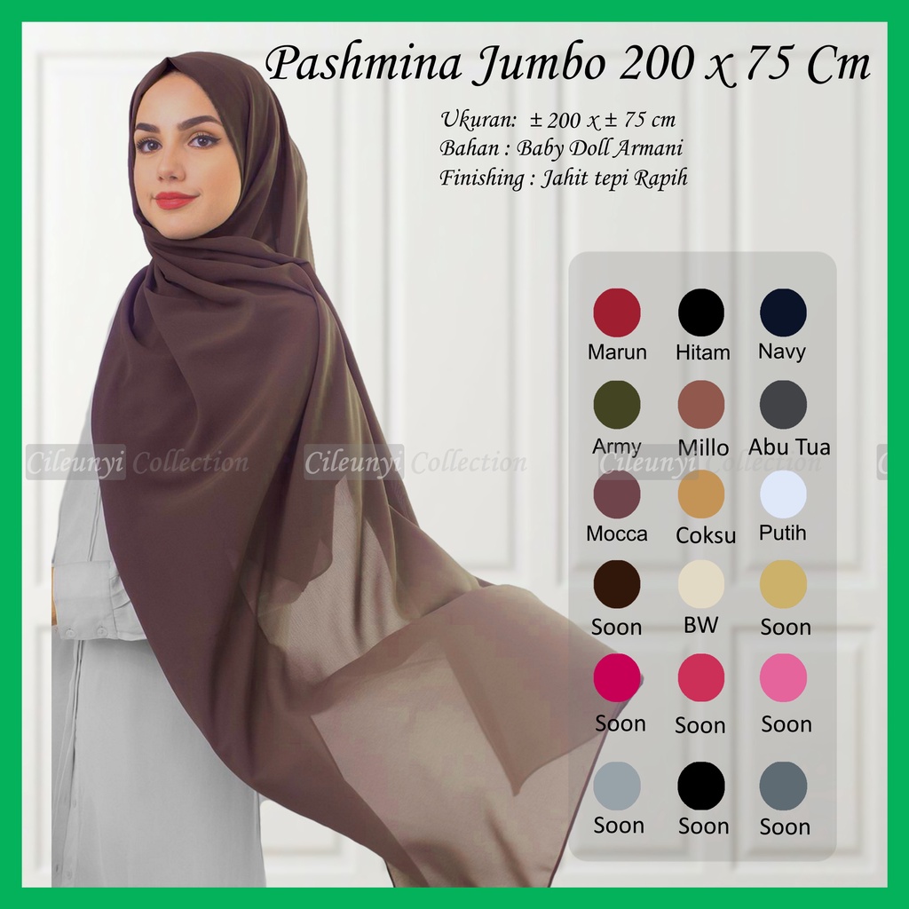 Aline Pashmina PROMO Pashmina Ceruty Babydoll 200x75 cm jahit tepi