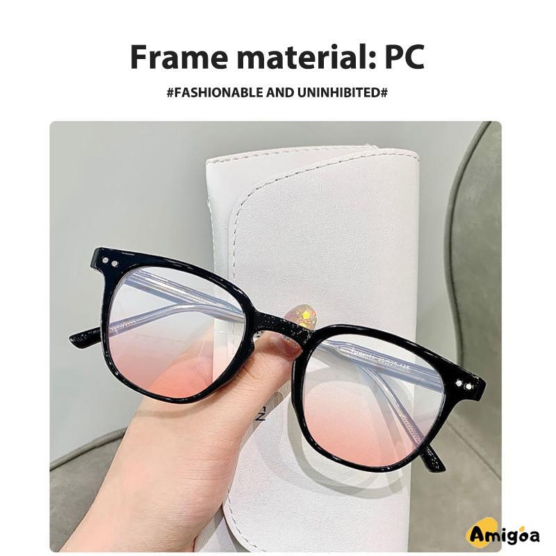 Gradient Pink Blush Glasses Wanita Trendi Wajah Bulat Kacamata Bingkai Hitam untuk Foto - AG2