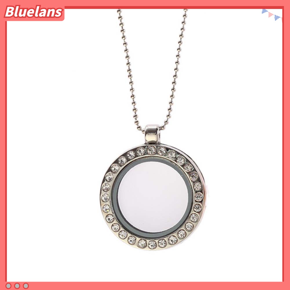 Kalung Rantai Dengan Liontin Kaca Bulat Aksen Berlian Imitasi Untuk Wanita