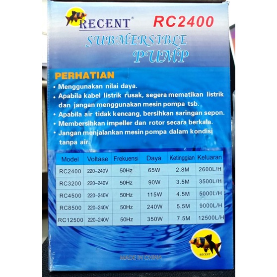 POMPA KOLAM SUBMERSIBLE PUMP RECENT RC 2400