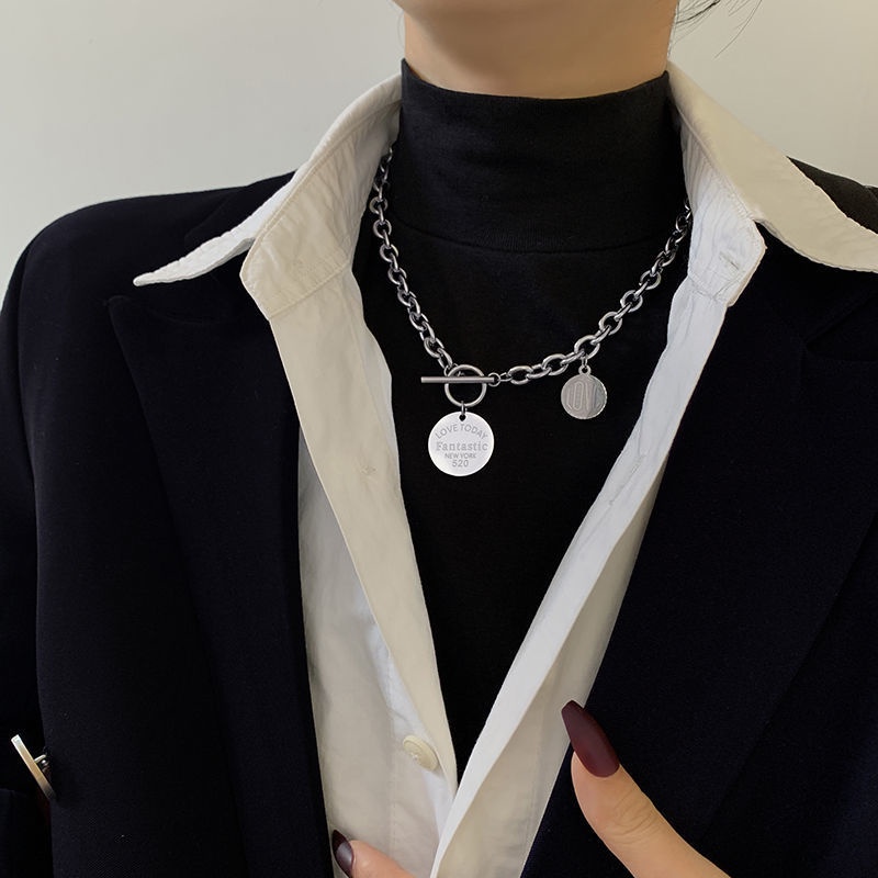 Kalung Rantai Klavikula Bahan titanium steel Desain Geometris Untuk Wanita