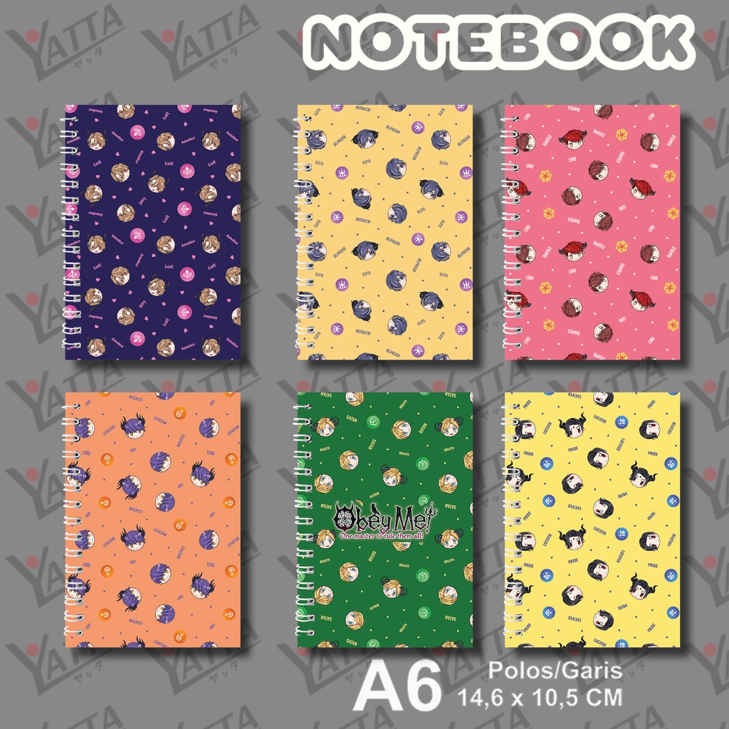 

Notebook Anime Obey Me! PATTERN Seri 2 Ukuran A6 14,6 x 10,5 cm YOTAKUSHOP
