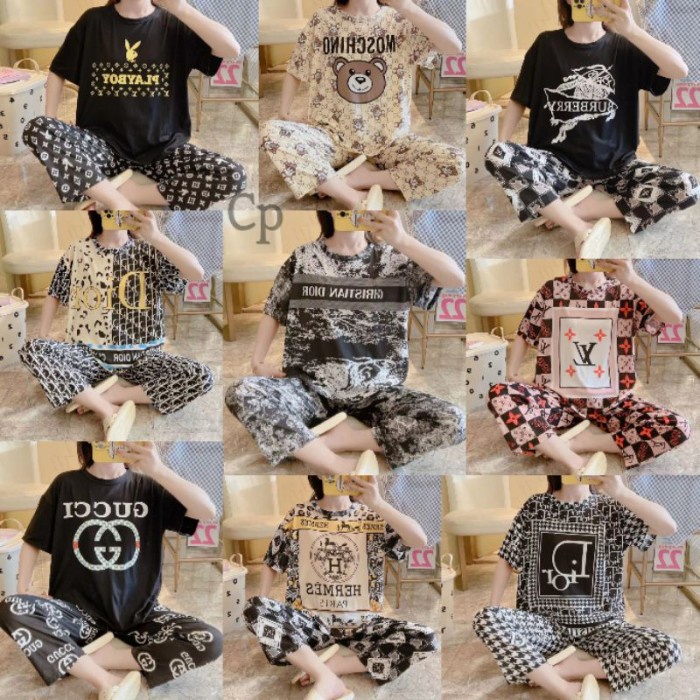 SETELAN SET CEL ONE SET PIYAMA BAJU TIDUR WANITA DEWASA CP SPANDEK OVERSIZE IMPORT PENDEK STELAN KAO