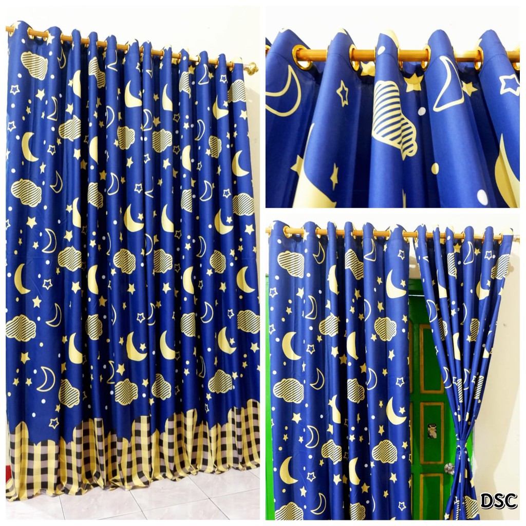 Gorden Smokring Homemade Bulan Bintang Biru Ataya Grosir Sprei