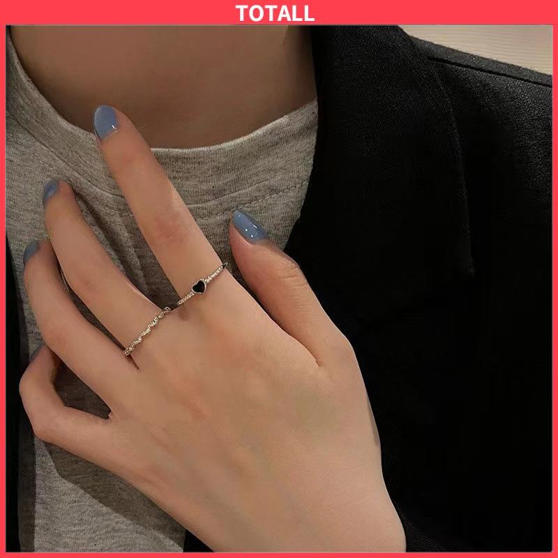 COD 2 pcs Cincin Zirkon Hitam Wanita High-end Fashion Kepribadian Jari Telunjuk Cincin-Totall