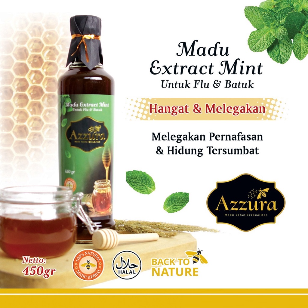 Madu Extract Mint Madu Herbal Azzura | Madu Flu Batuk Pernafasan dan Hidung Tersumbat [ 300/450/500 gram ]-450