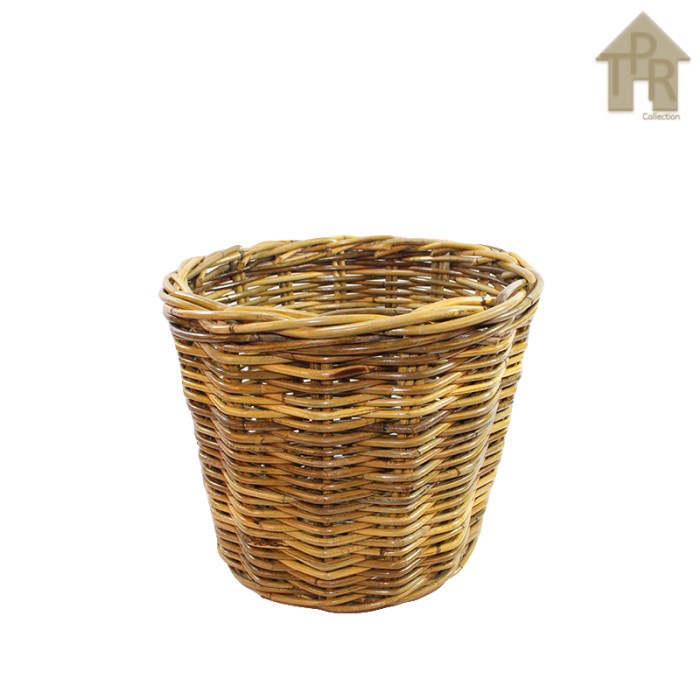 Rotan - keranjang bulat / pot rotan / pot rotan natural - D34