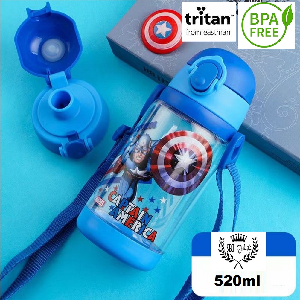 BOTOL MINUM ANAK TRITAN SNOOPY AVENGERS 100% BPA FREE DUAL CAP 520ML