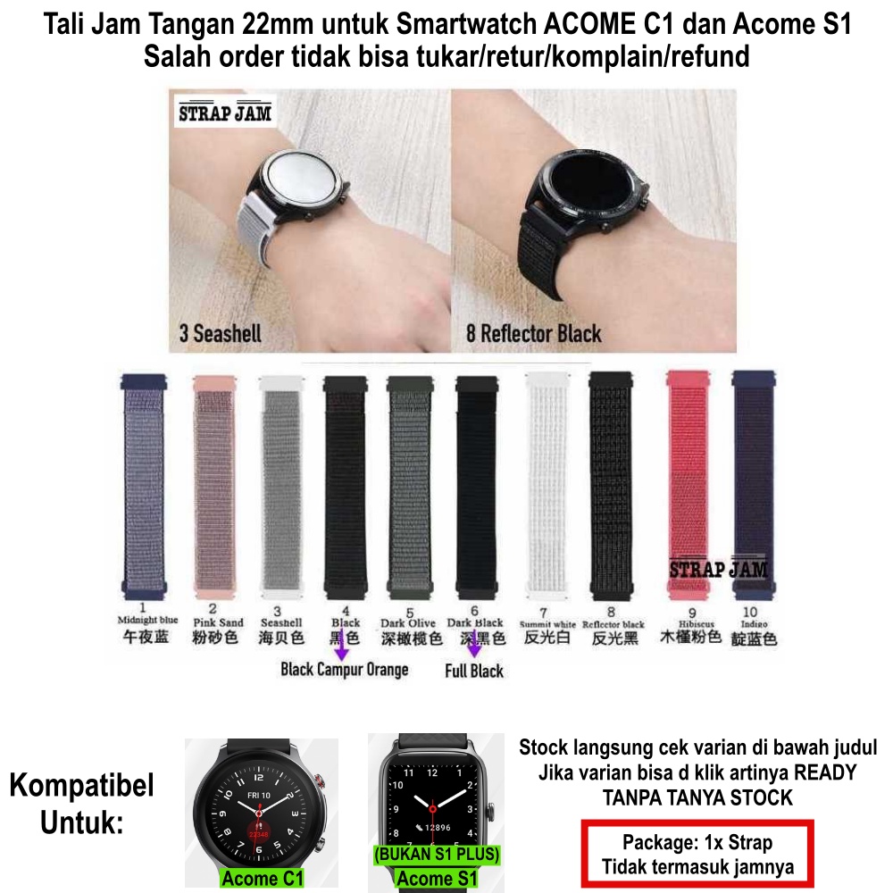 Tali Jam Tangan Acome C1 (Bulat) / S1 (Kotak) - Strap 22mm Sport Loop Velcro