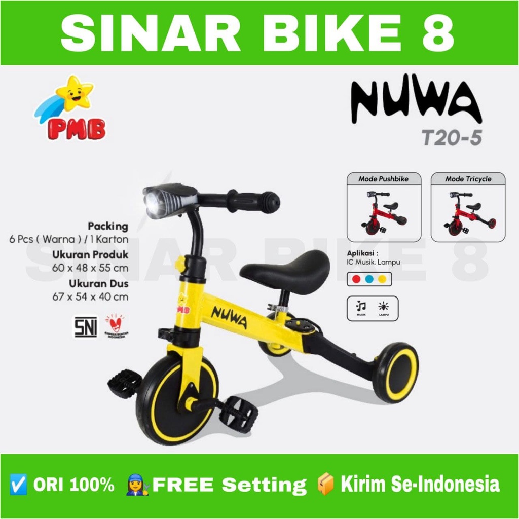 Sepeda Anak Balance Bike PMB NUWA T20-5 (3 In 1) dan T20-9 M (4 In 1) Musik Tricycle Toddler Anak