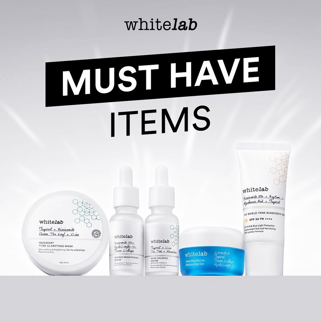 WHITELAB Skincare (Day Cream, Night Cream,Essence, Toner, Brightening Serum, Face Wash, Eye Cream, Acne Soap, Exfoliating, Soothing, Peeling, Mugwort Mask, Cera-Mug, Bakuchiol Serum, Retinol Serum) Original BPOM