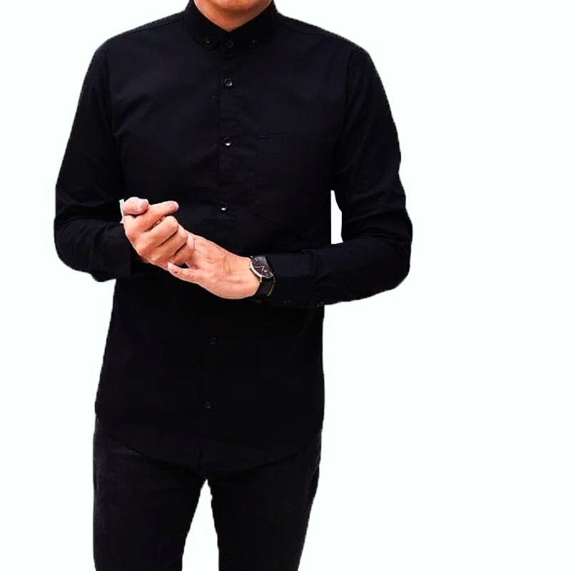 Kemeja Polos Hitam Lengan Panjang Original Hurley