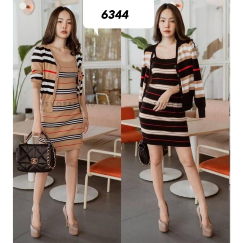 Dress rajut+cardigan 6344