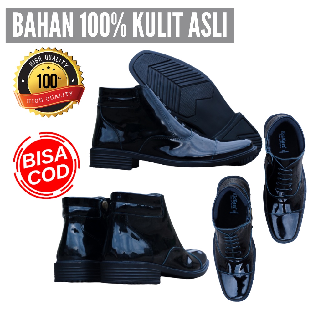 Sepatu Safety Boots Kulit Mengkilap