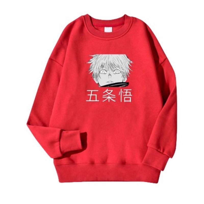 CREWNECK SWEATER ANIME JUJUTSU KAISEN MERAH size L fleece halus keren (READY)